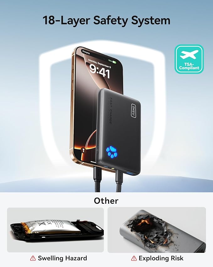 INIU Portable Charger, Ultra Slim 10000mAh 45W PD Power Bank, USB C in&Out Fast Charging Battery Pack, Travel Essential Phone Powerbank Compatible with iPhone 16 15 14 Samsung S22 S21 Google iPad etc