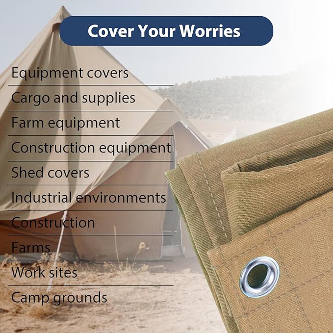 12’x20’ Canvas Tarps Heavy Duty Waterproof Tarpaulins with Aluminum Grommets,UV Resistant, 22Mil Multipurpose Drop Cloth, 14oz Cover Sheet for Outdoor and Indoor Use with Ropes Yellow