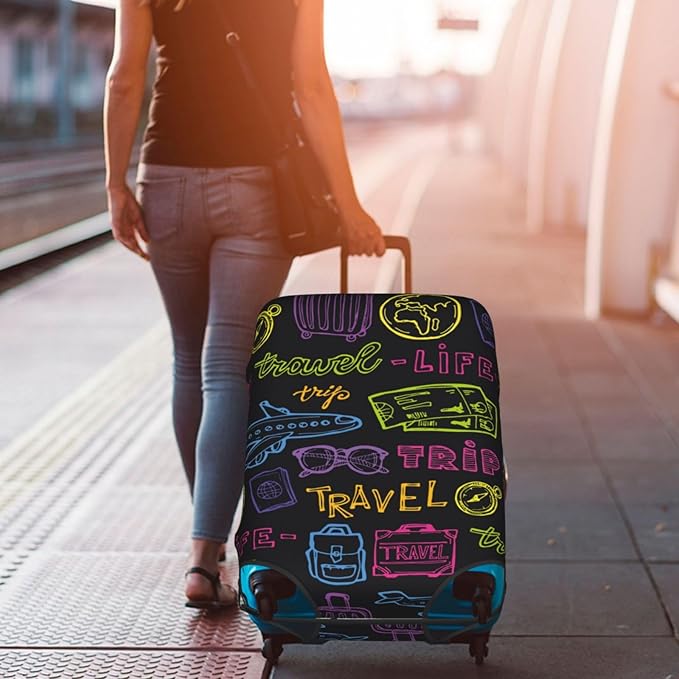 Trip Colored Graffiti Travel-Life Style Luggage Cover Washable Suitcase Protector, Luggage Tag Travel Birthday Gifts For Men Women(XL 29-32 Inch Luggage)