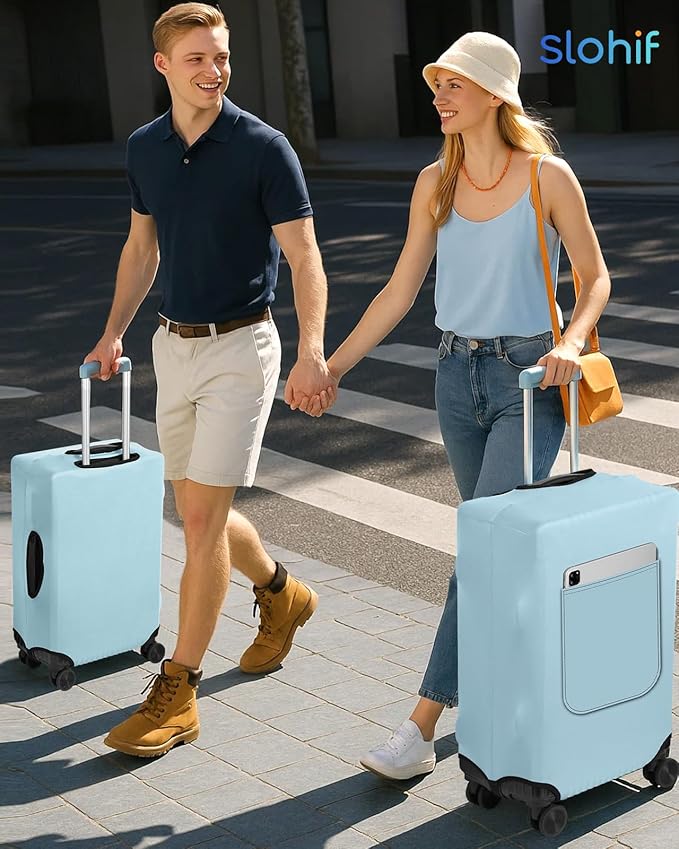 Slohif Luggage Cover for Suitcase Tsa Approved Protector - Luggage Sleeve Suit Case Cover Travel Stretch Large Baggage Case Protective Washable Fit 29-30 Inch Light Blue