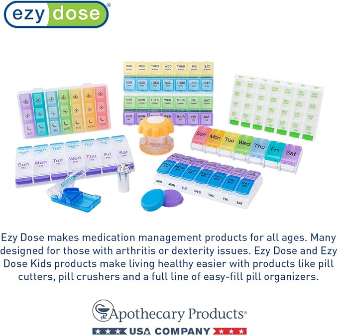 EZY DOSE Weekly (7-Day) Pill Planner, Medicine Case, Vitamin Organizer Box, Waterproof Locking Compartments to Secure Prescription Medication and Prevent Accidental Spilling, Blue
