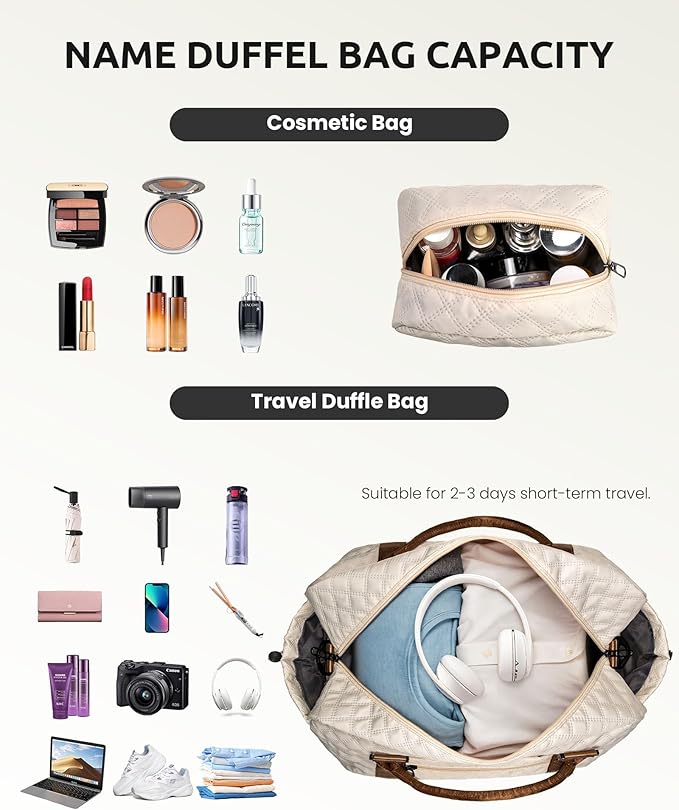 Gifts for Sister-Initial Duffle Bag with Shoe Compartment, Personalized Weekender Bag, Monogram Overnight Bag, Letter Travel Bag with Makeup Bag，Sister Friend Girlfriend Gifts (Letter N)
