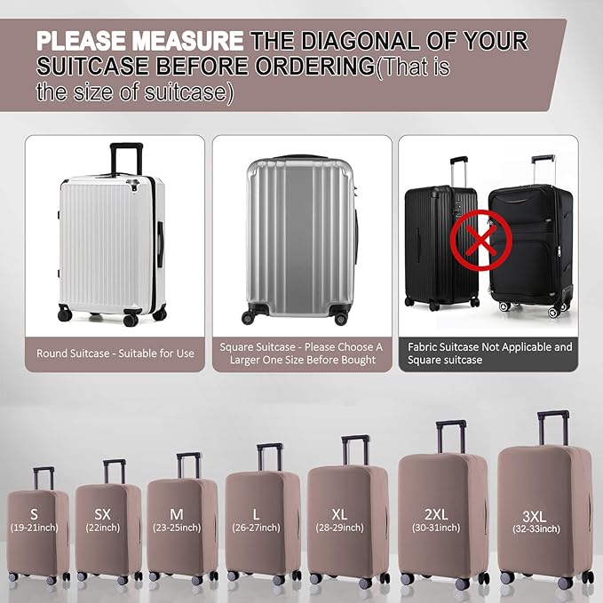 Travel Luggage Cover Suitcase Protector Scratch-Resistant Fit 19-31 Inch Suitcase, Not Included Suitcase (Khaki, M(24-25 inch))