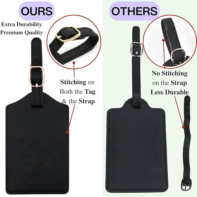 Luggage Tag PU Leather for Suitcase Baggage Handbag Travel Bag Label Suitcase Tag Label Tag w. Name Card & Privacy Cover (Z)
