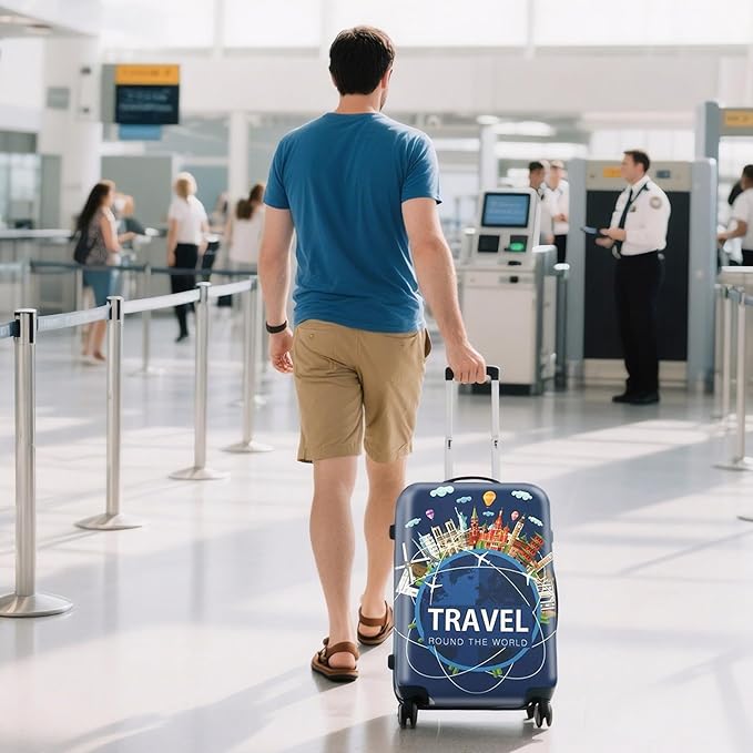 WUJIAONIAO Travel Luggage Cover Baggage Suitcase Cover Protector Skins 18-32 Inch (A9 TRAVEL, M (for 22-24 inch luggage))