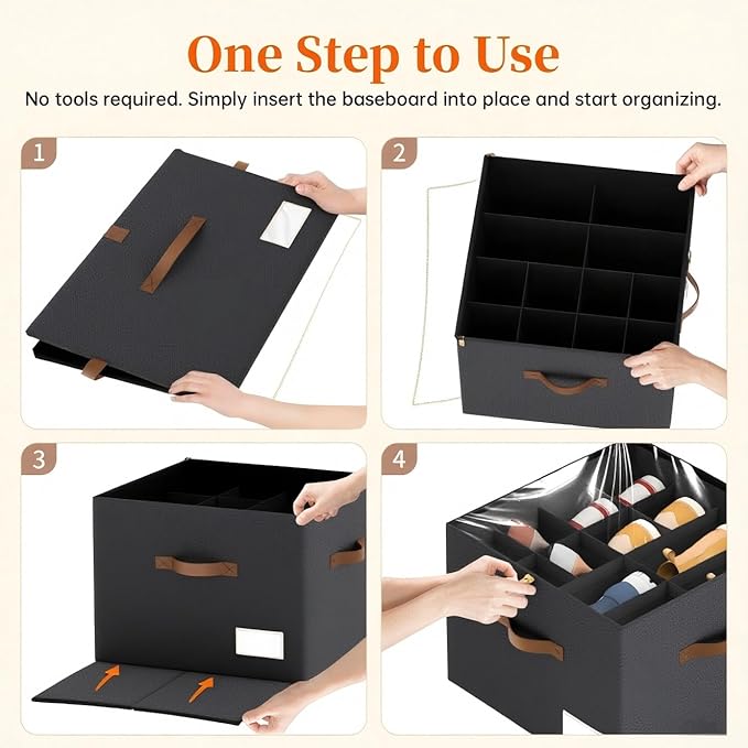 Shoe Organizer for Closet, Foldable Shoe Storage Containers, Fits up to 16 Pairs, Large Shoe Storage Organizer Box Cubby Baskets Bins with Clear Cover and Reinforced Handles, Black