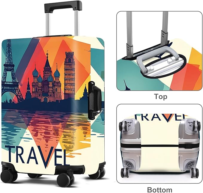 Luggage Cover Washable Suitcase Protector Anti-Scratch,Stretchable Fit for 20-34Inch Luggage Durable Travel Bag Cover with Zipper Closure (Travel-1, XL(fits 32-34Inch suitcase))