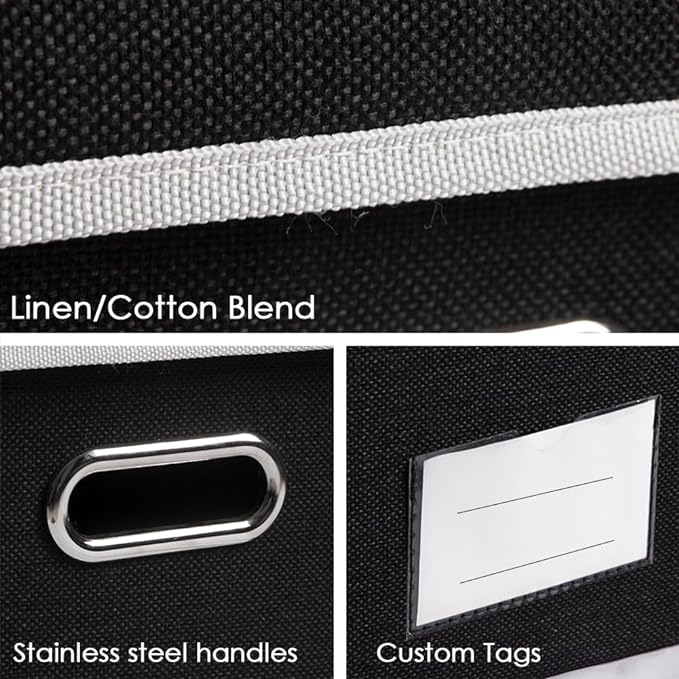 PRANDOM Storage Boxes with Lids [3-Pack] Fabric Collapsible Storage Bins Organizer Containers Baskets Cube with Cover for Home Bedroom Closet Office Nursery Black（23.4X15.9X11.5