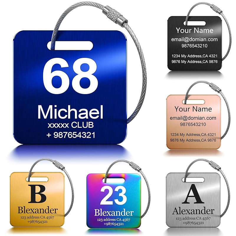 Customized Stainless Steel Luggage Tags: Personalize Your Suitcases, Backpacks, and Bags with Your Text - Custom Initial Text Name ID,Number