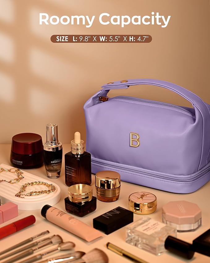 Bridal Gifts, Travel Makeup Bag, Personalized Double Layer Cosmetic Toiletry Bag White Makeup PU Bag Letter Bride Purse Waterproof Portable Zipper Wedding Bridesmaid Gift