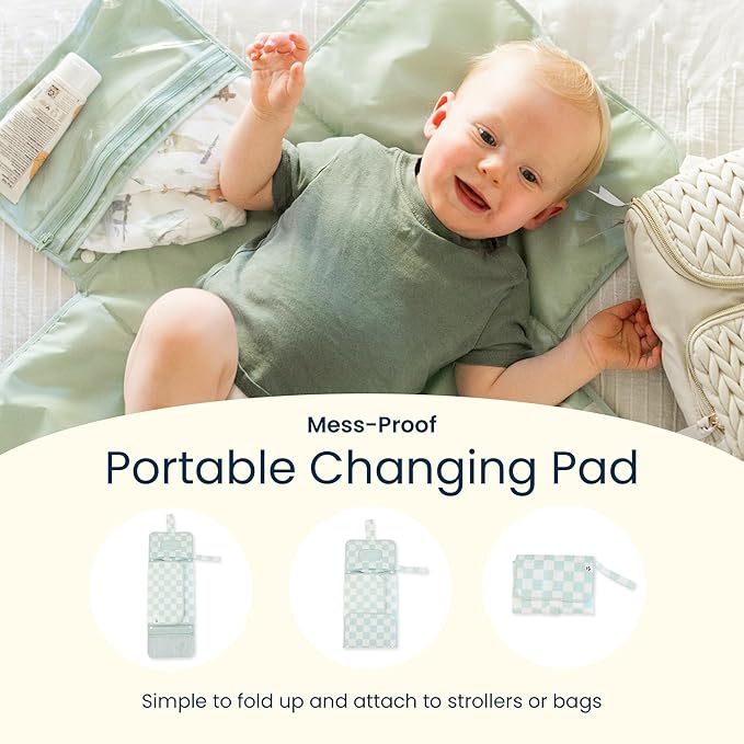Tiny Twinkle Portable Diaper Changing Pad-Foldable Waterproof Changing Mat&Portable Changing Pad for Travel,Baby Changing Station with Smart Wipes Pocket&Storage (Luna)