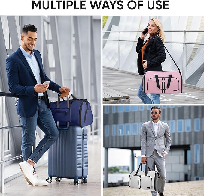 BALEINE Convertible Garment Bag with Shoe Compartment, 2 in 1 Carry on Garment Duffle Bags for Travel, Suit Bag for Men Women (Gray)
