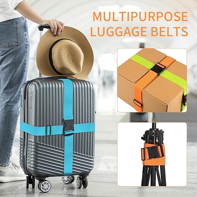 BILIONE Luggage Straps, 79" Long Belts Keep Suitcase Secure While Traveling, TSA Approved Add a Bag Premium Accessory for Travel Bag Closure (2PCS Orange)