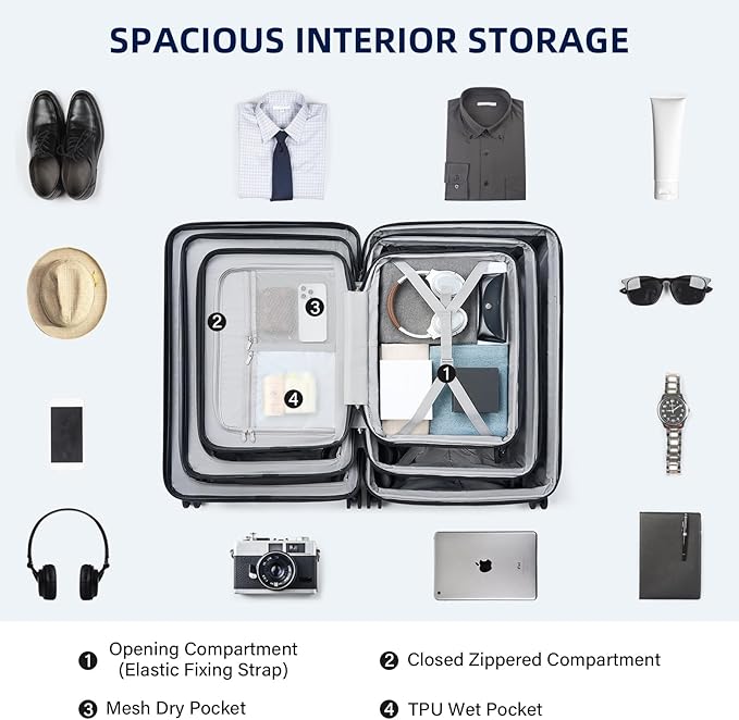 Hard Shell Suitcases Expandable Travel Luggage Sets 3 Piece, Carry on and Check in 3 Piece Luggage Suitcase Sets with Spinner Wheels Cup Holder Charger Built in (Silver, 20/24/28)
