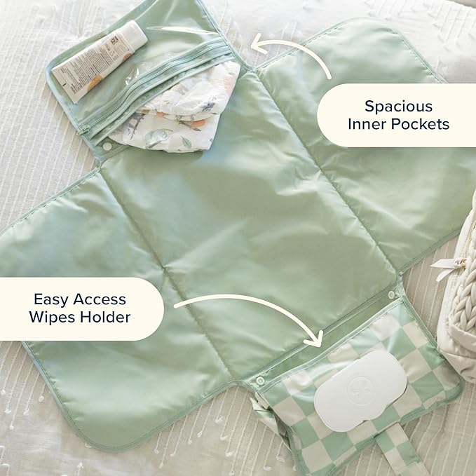 Tiny Twinkle Portable Diaper Changing Pad | Foldable Waterproof Changing Mat | Portable Changing Pad for Travel, Baby Changing Station with Smart Wipes Pocket & Storage (Shine)