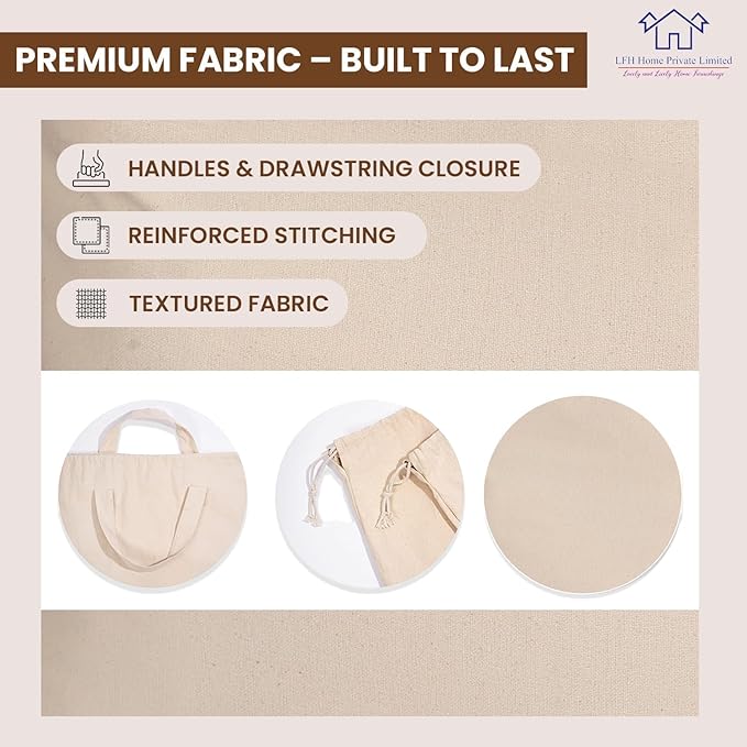 LFH Home Large Premium 100% Cotton Canvas Laundry Bag with Drawstring and Handles Heavy Duty, Multi-Use, and Washable for Home, Travel, College or Storage 24x36 (Pack of 6)-Natural