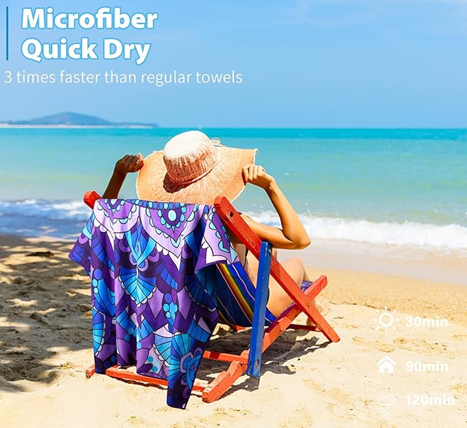 4 Pack Microfiber Oversized Lightweight Beach Towel 71"x32" Extra Thin Large Sand Free Towels Travel Swim Pool Yoga Gym for Adults Women Men Beach Essentials Accessories Vacation Gift