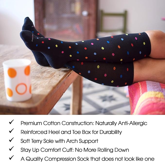 Cotton Compression Socks for Women & Men. 15-20 mmHg Support Knee-High Gray Stripes S/M