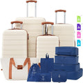 Merax Luggage sets of 13 Piece 16 20 24 28 IN Carry on Luggage sets 4 piece Hardcase White and Brown Luggage Expandable Suitcase Set with Wheels
