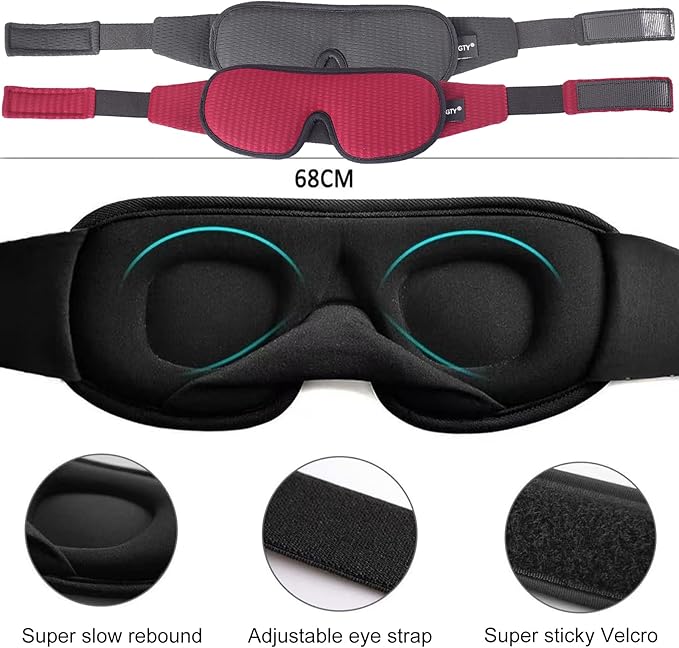 Sleep Mask for Men and Women 3D Contoured Eye Mask Patented Adjustable Light Blocking Night Mask for Sleeping (Black)