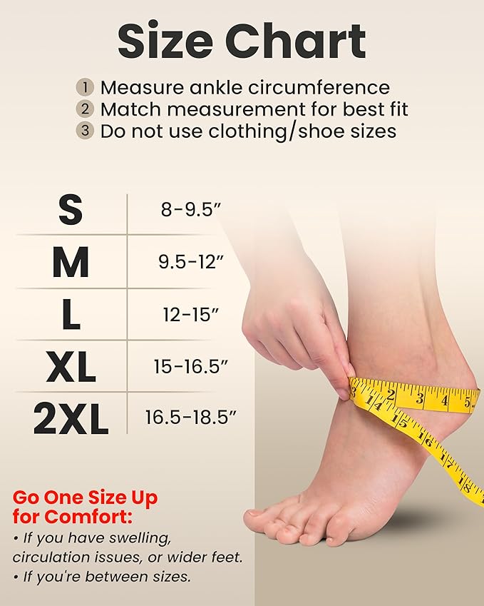 KEMFORD Ankle Compression Sleeve - Plantar Fasciitis Braces - Open Toe Compression Socks for Swelling, Sprain, Neuropathy, Foot Arch Support for Men and Women - 20-30mmhg, 2XL, Beige