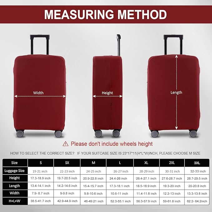 Travel Luggage Cover Suitcase Protector Scratch-Resistant Fit 19-31 Inch Suitcase, Not Included Suitcase (Claret, 2XL(30-31 inch))