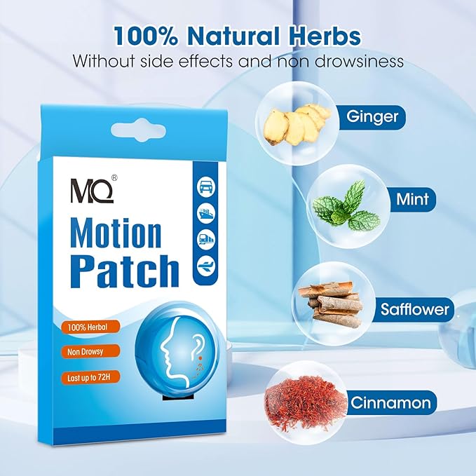 MQ Motion Sickness Patch,50 Count,Non Drowsy Sea Sickness Patches Behind Ear for Cruise Ship Travel, Waterproof Car Sick Patches Fast Acting & Long Last 72H
