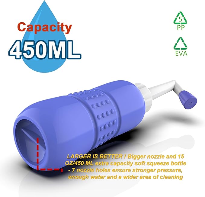 2PCS-Pack Portable Bidet 450ml Travel Bidets + Blue Backpacking Bidet,Peri Bottle for Postpartum and Perineal Care, Spray Bottle for Perineal Cleansing and Recovery