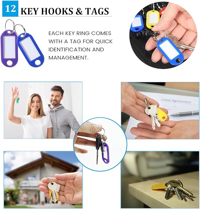 Portable Zippered Key Organizer, Waterproof Fireproof Key Case with 12 Key Hooks and Tags,Portable Key Storage for Rental Management Real Estate Sales Hotel Executives and Car Service (12 keys)