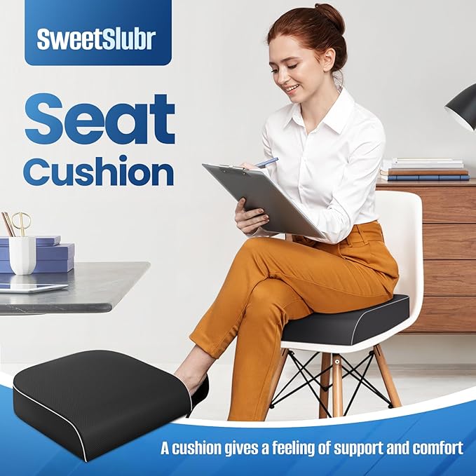 Seat Cushion for Tailbone Pain Relief, Office Chair Cushion, Memory Foam Large Chair Cushion with Non-Slip Cover for Soft Support at Office Chair, Car Seat, Airplane Black/Large