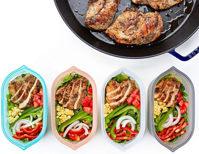 Zip Top Reusable Food Storage Bags | 3 Dish Set [Lavender] | Silicone Meal Prep Container | Microwave, Dishwasher and Freezer Safe | Made in the USA