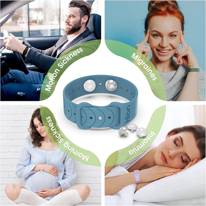Motion Sickness Bands Anti Nausea Acupressure Wristband Sea Sickness Wristbands Nausea Bands Natural Relief Motion & Morning Sickness（Pine Green+Starlight）