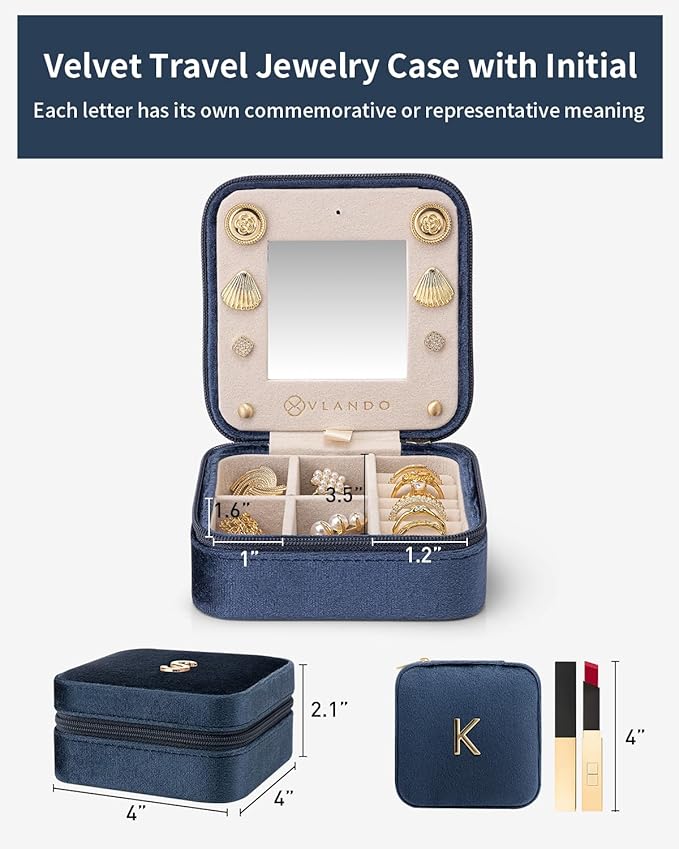 Vlando Preppy Stuff Jewelry Holder Organizer, Preppy School Supplies for Teens Girl Gifts Trendy Stuff, Preppy Jewelry Travle Case, Birthday Gifts for Daughers - Letter K, Dark Blue