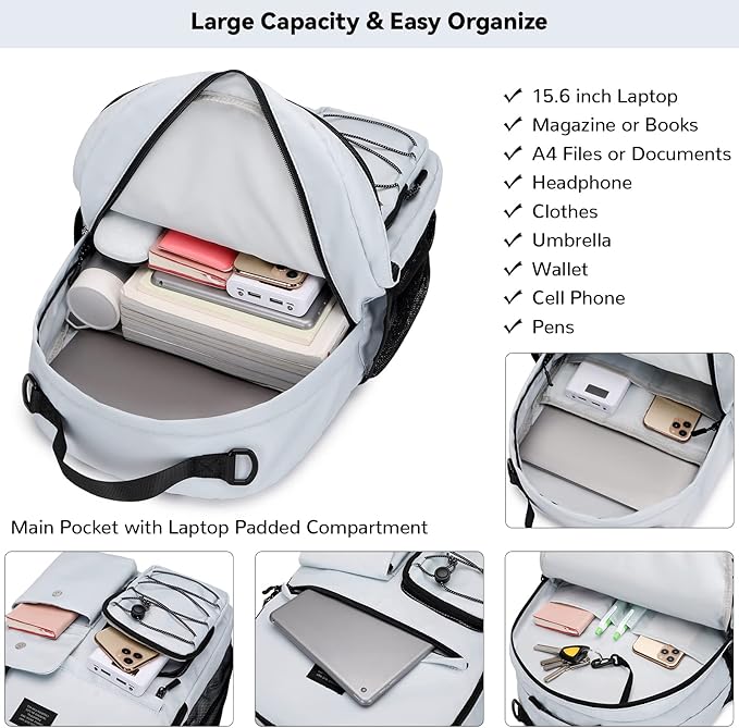Lohol Casual Backpack for Teen Boys and Girls, Daypack with Anti Theft Pocket for Travel School (Beige)