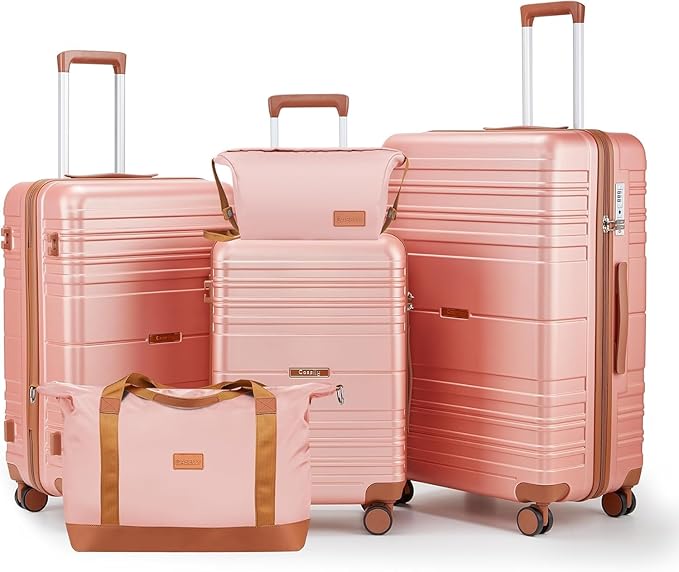 Luggage Sets 6 Piece with Spinner Wheels, Lightweight Hardshell Suitcase Set with TSA Lock, Carry On Checked Luggage with Travel Bag & Toiletry Bag (Pink, 6 piece sets（14/20/24/28/DB/TB）)