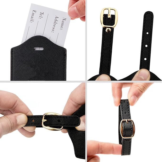 Luggage Tag PU Leather for Suitcase Baggage Handbag Travel Bag Label Suitcase Tag Label Tag w. Name Card & Privacy Cover (S)