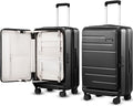 Checked Luggage Top Opening, FLT Expandable Polycarbonate Hard Shell Suitcase with Wheels (FLO-Lite, Black, 24 Inch, 63L-70L)