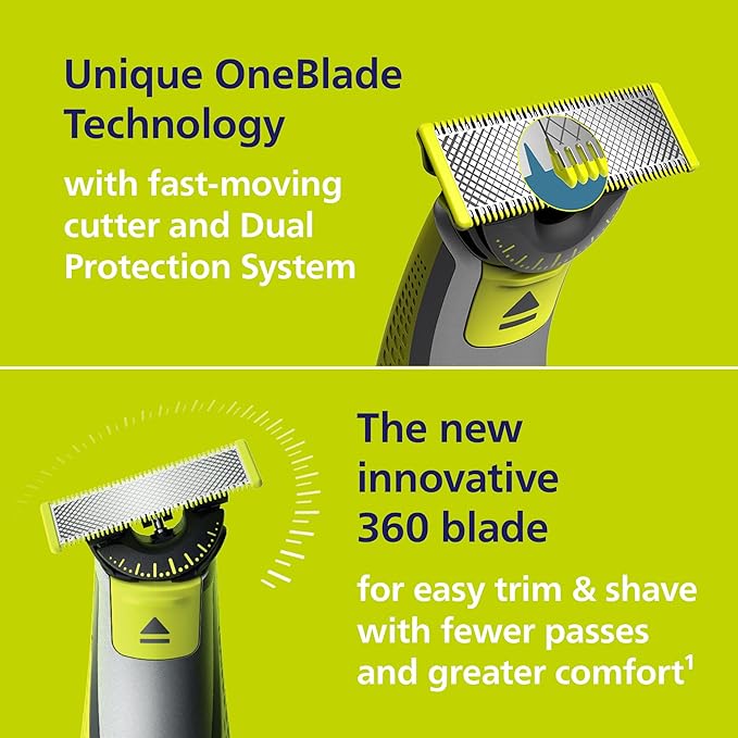 Philips Norelco OneBlade Face+Body Travel Kit Bundle - Philips Norelco OneBlade 360 Face+Body Hybrid Electric Trimmer and Shaver, QP2834/70 + Travel Case. QP401/90