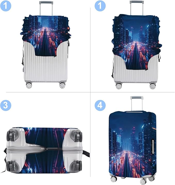 Luggage Cover Washable Suitcase Protector Anti-scratch Suitcase cover Fits 20-34 Inch Luggage (City Night, XL(32-34inch suitcase))