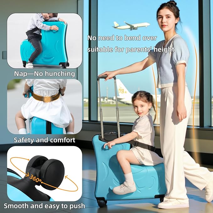 N-A Kids Ride On Suitcase with Wheels, Scooter Luggage for Toddlers Travel, Durable Children's Suitcase for Boys & Girls Ages 2-13 Years