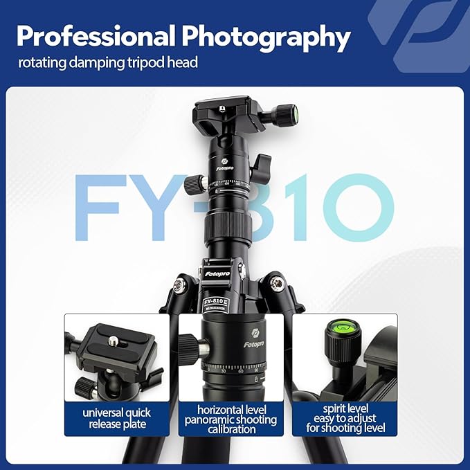 Fotopro Mini Tripod with Ball Head, Phone Mount Detachable Selfie Stick, Folded only 8.6", Max Load up to 6.6 lbs. FY-810 Matt Grey