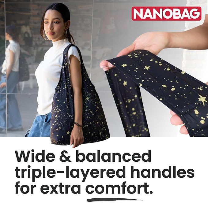 Nanobag Ultra-Lightweight Foldable Sling for Women & Men, Reusable Grocery & Travel Bag, Packable Collapsible Compact Market Crossbody (Sling Sketch)
