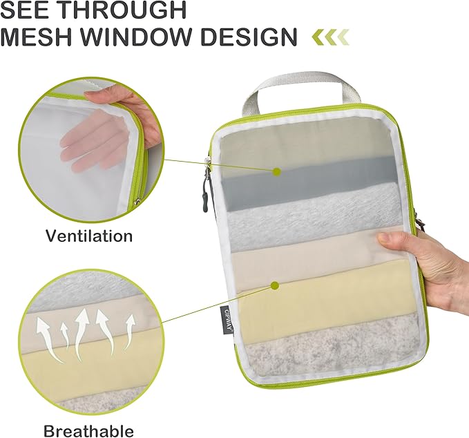 Cipway Compression Packing Cubes Mesh, Lightweight Luggage Organizer Bags with Laundry Bag,Toiletries Bag and Shoe Bag, Travel Essentials for Carry on Suitcase（8Pcs,White）