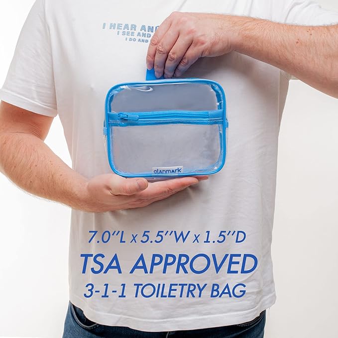 TSA Approved Toiletry Bag with Pocket - 311 Small Quart Size Cosmetic Case for Airport Liquids - Clear Makeup Pouch Transparent Plastic Zipper Organizer - PVC Travel Bags Grey