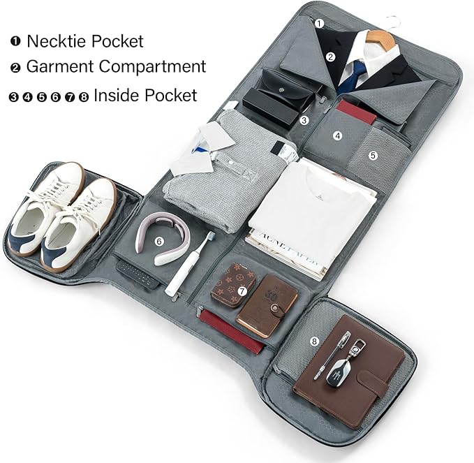 Hanke Carry on Garment Bags for Travel,Convertible Duffle Bag Luggage Bag Weekend Bag with Shoe Compartment,2 in 1 Hanging Suitcase Suit Bag for Men Women,Light Grey