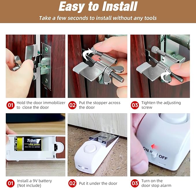 2 Pack Portable Door Lock & 120dB Travel Door Stopper Alarm, 3-Level Sensitivity Adjustable Travel Security Wedge for Hotel Home Apartment Dorm