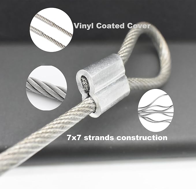 10 Pcs 4mm Wire 12 inch Vinyl Coated Stainless Steel Cable with Loops Short Wire Rope Lanyard Lock Security Chain Link for Outdoor Gates, Clear(4mm x 12inch)