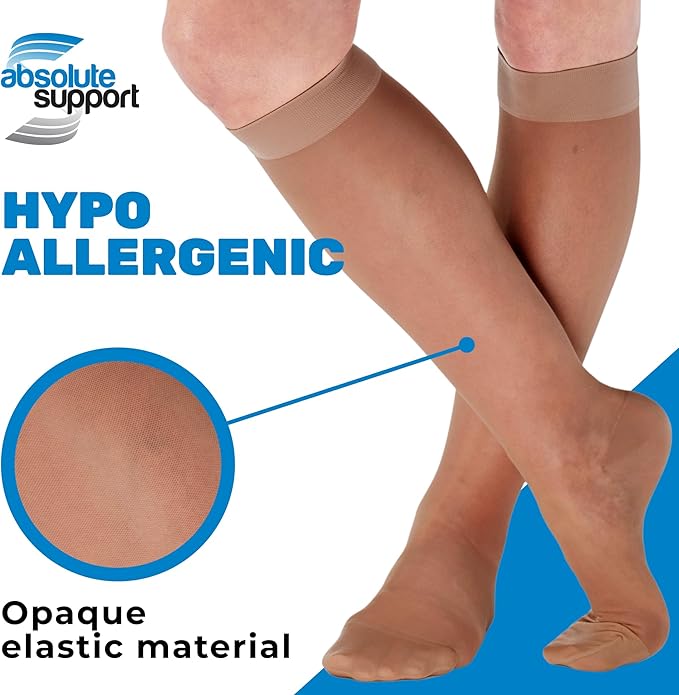 (3 Pairs - Closed Toe) Made in USA - Compression Socks for Women 15-20mmHg - Sheer Compression Knee High Stockings for Post Surgery, Pregnancy, Arthritis, Edema - Beige, Large - A101BE3-3