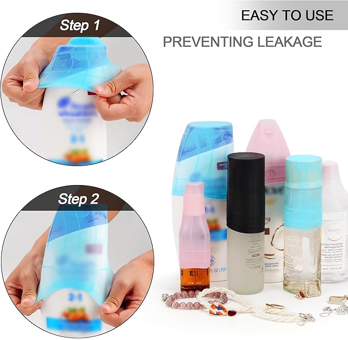 Travel Hanging Toiletry Bag for Women and Men, with 8 Leak Proofing Silicone Bottle Covers, Waterproof Makeup Accessories, Cosmetic Essentials, Toiletries Dopp Kit Set with Jewelry Organizer, Purple