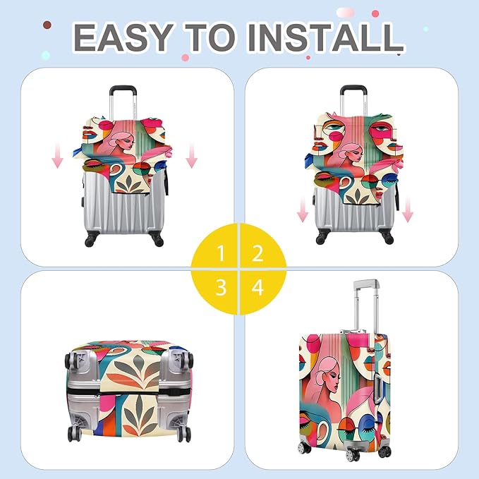 ANNA QUEEN Modern Art Fashion Luggage Cover, Stylish Abstract Woman Suitcase Protector, Washable, Stretchable Travel Sleeve for 20-22 Inch Luggage, Trendy, Colorful Design